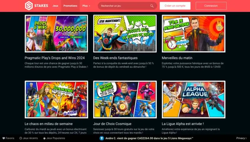 Panorama des bonus disponibles sur Stakes777
