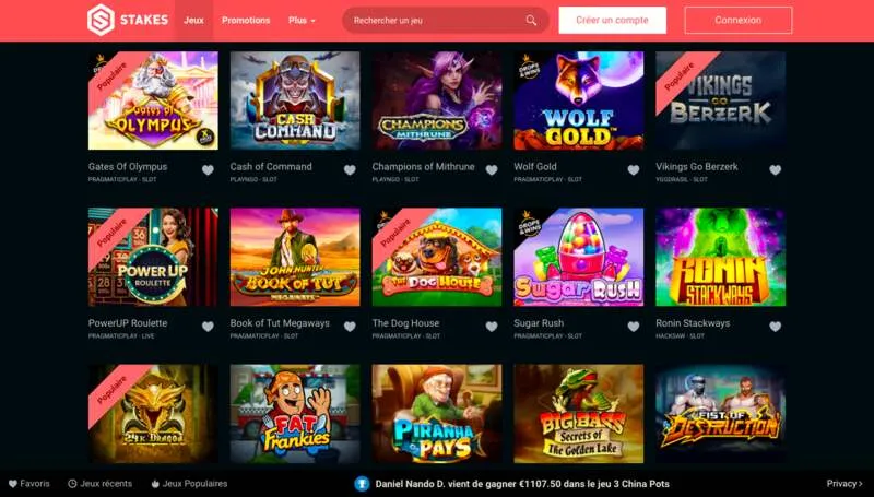 Synthèse sur les bonus du casino Stakes 777