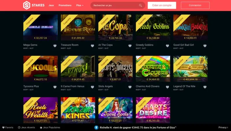 Tournois disponibles sur le casino stakes 777