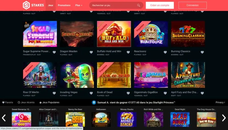 Eine Auswahl an Spielen, die nach der Registrierung bei Stakes 777 verfügbar ist